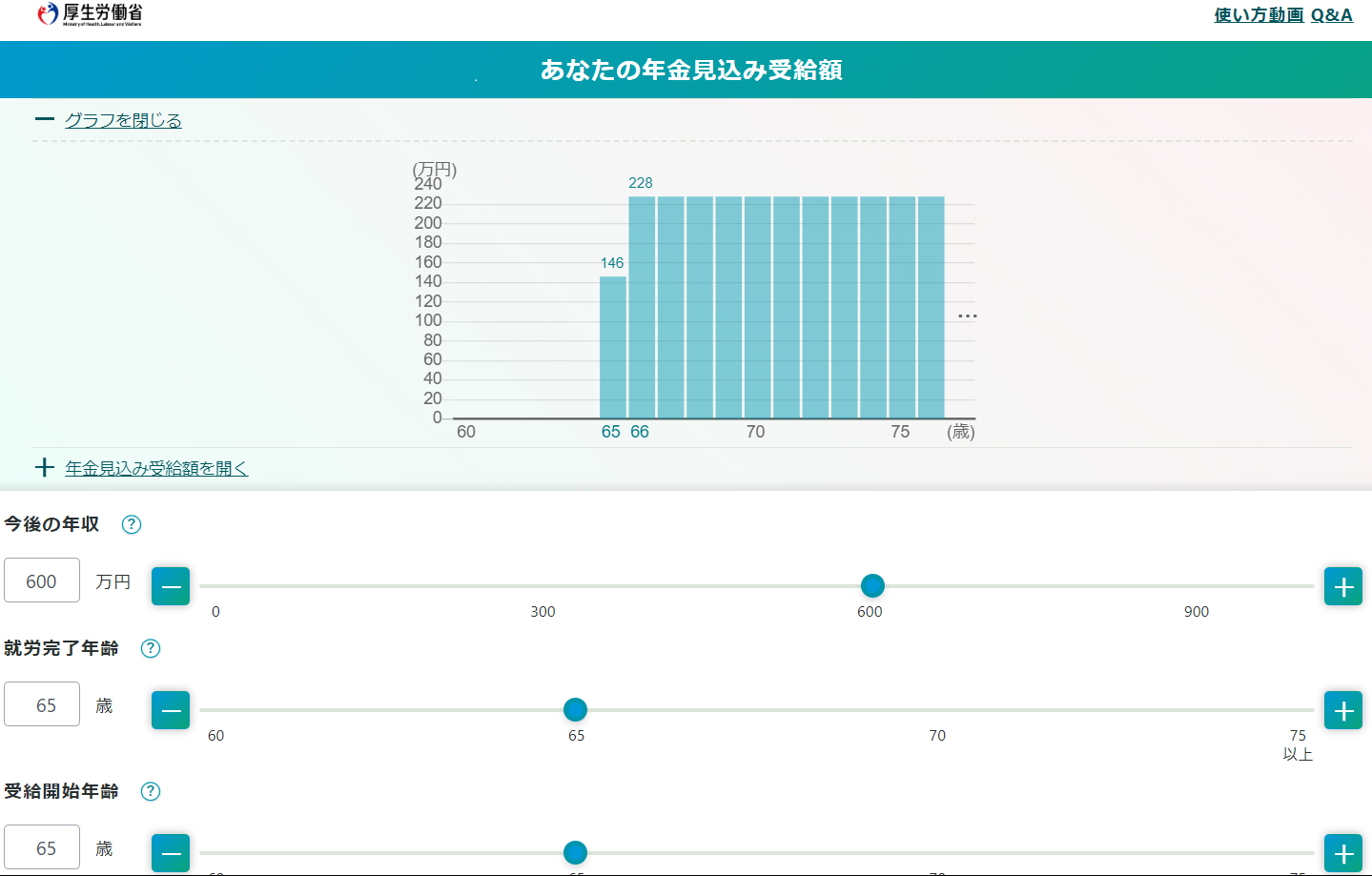 公的年金シミュレーター（例）